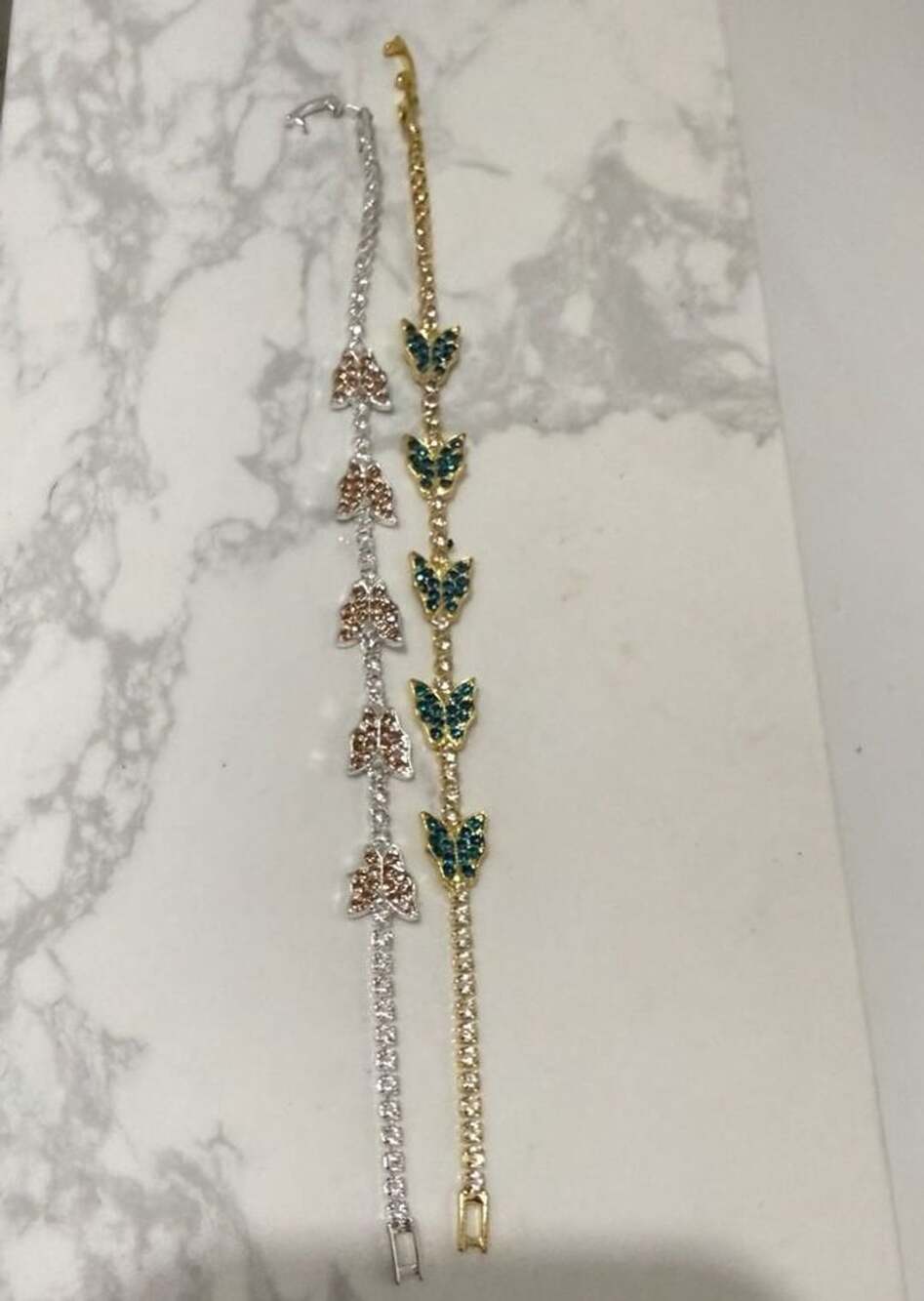 Set of 2 Butterfly Tennis Bracelets with Rhinestones
